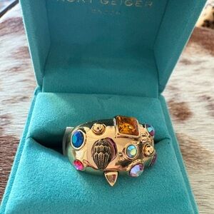 Kurt Geiger Gold Multi-Color Gemstone Ring Size 8